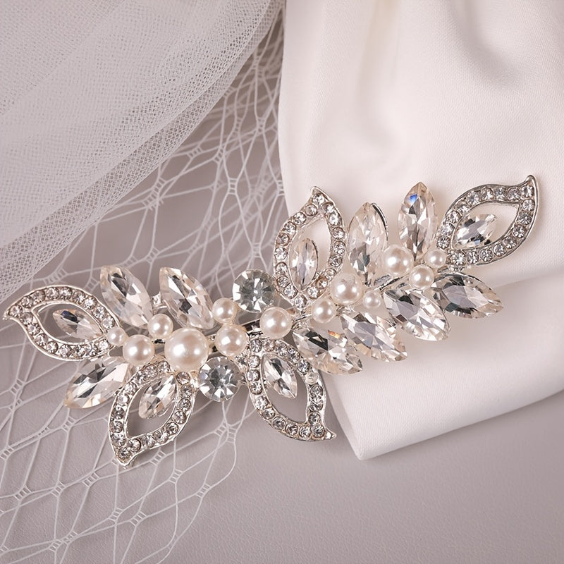 Silvery Faux Pear Hair Pin Rhinestone Hair Clip Wedding Hair Accessory