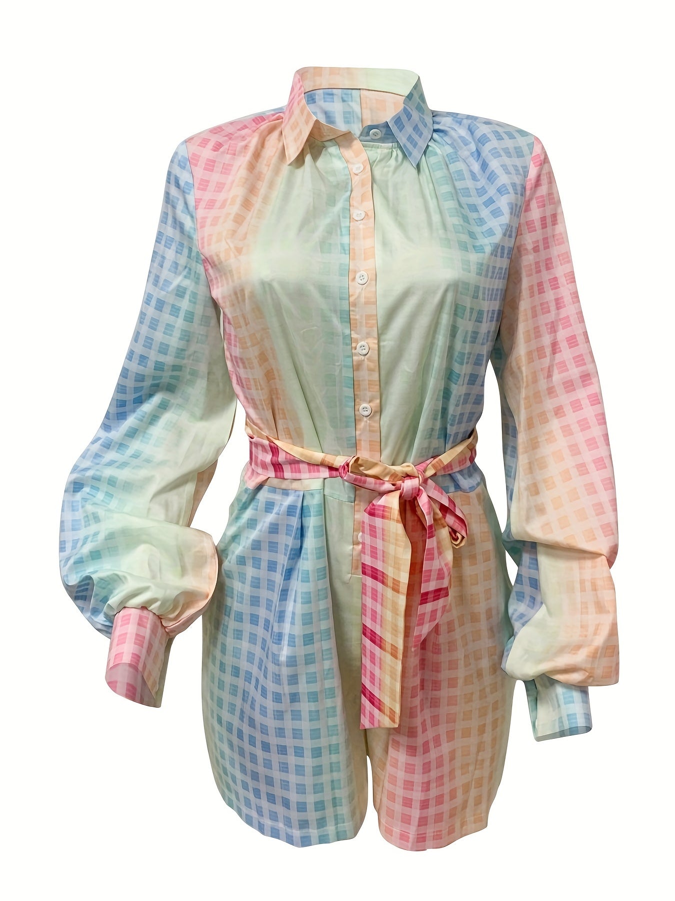 Colorful Plaid Jumpsuit Long Sleeve Casual Jumpsuit
