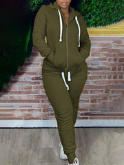 Casual Outfits 2 Piece Set Solid Zipper Hoodie & Pants