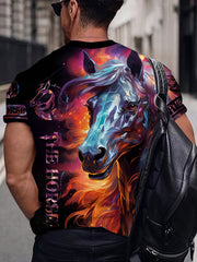 Horse 3D Pattern Print Men's Short Sleeve Comfy T-shirt Graphic Tee