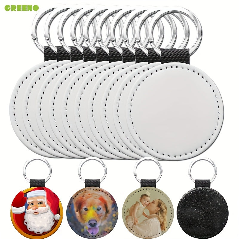 10pcs PU Glitter Sublimation Keychain Round Heat Transfer Key Chain
