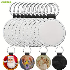10pcs PU Glitter Sublimation Keychain Round Heat Transfer Key Chain