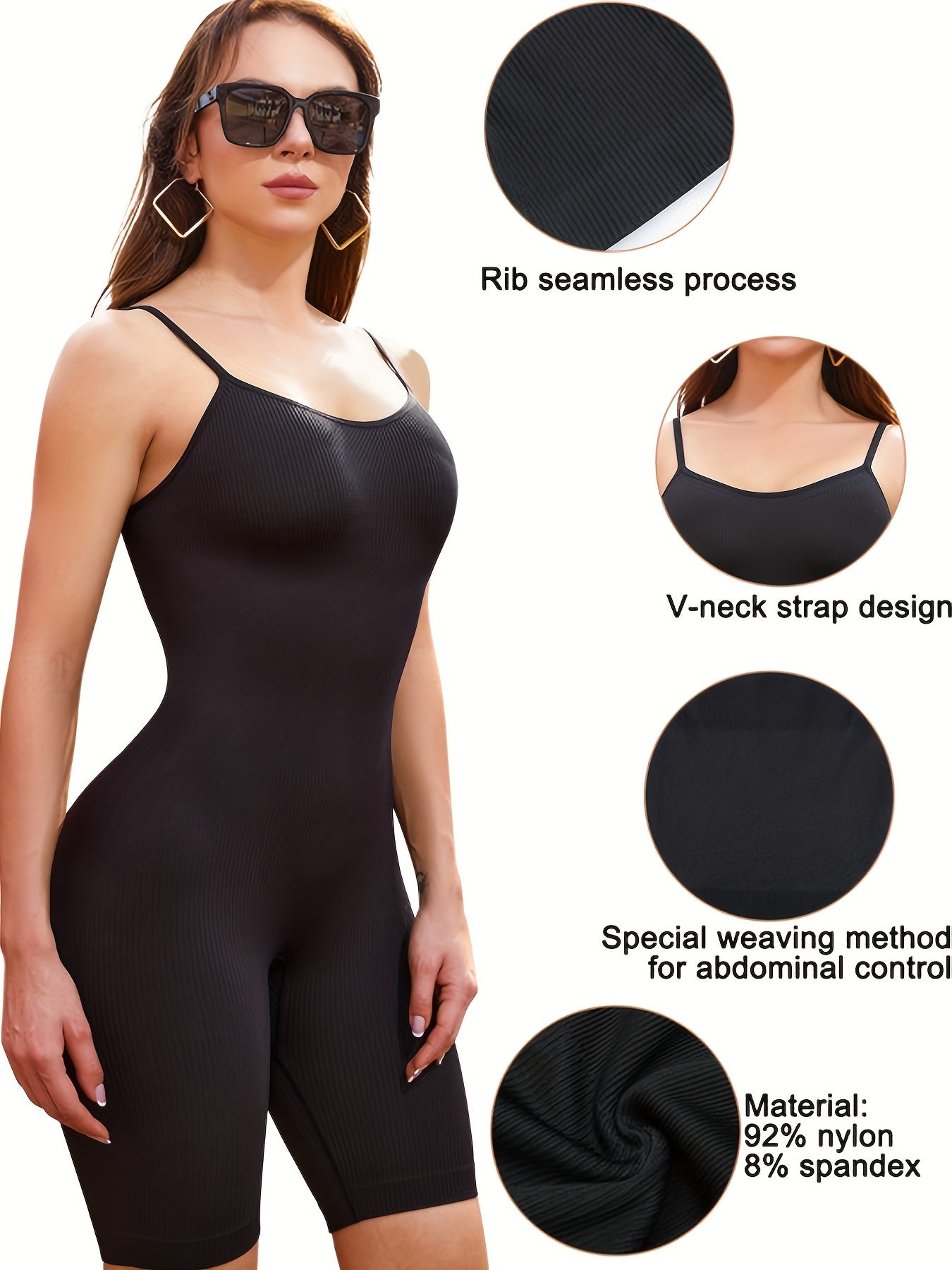 Ribbed Slimmer Slip Romper Tummy Control Butt Lifting Yoga Sports Body Shaper