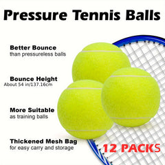 Durable High Elastic Tennis Balls - Set of 12 with Mesh Bag