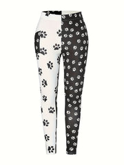 Colorblock Paw Print High Rise Skinny Trousers