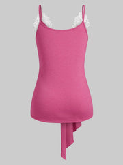 Contrast Lace Asymmetrical Cami Tank Plus Size Top High Stretch