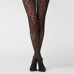 Leopard Print High Waist Pantyhose Semi Sheer Stockings