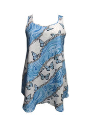 Boho Tank Top Women's Plus Butterfly & Stripe Print V Neck