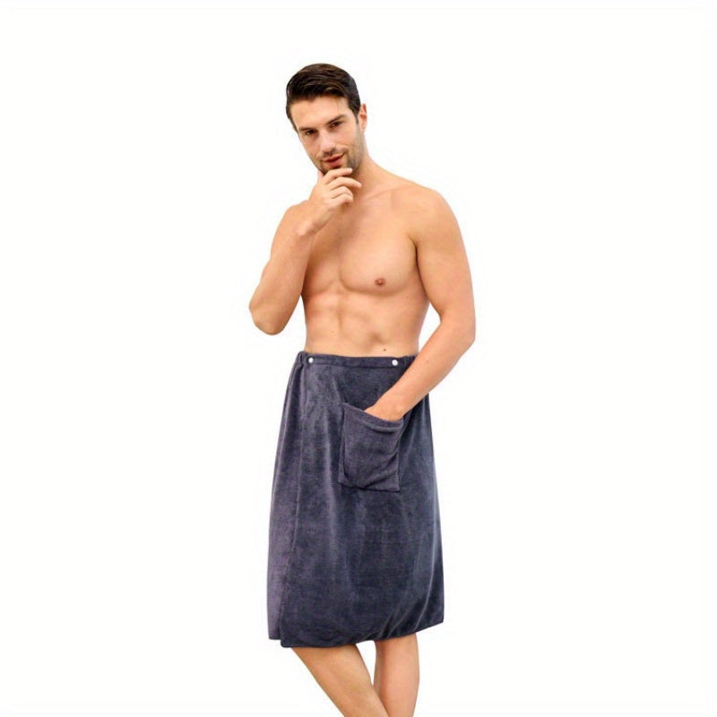 Men's Wearable Microfiber Bath Skirt With Pocket Soft Absorbent Wrap Towel