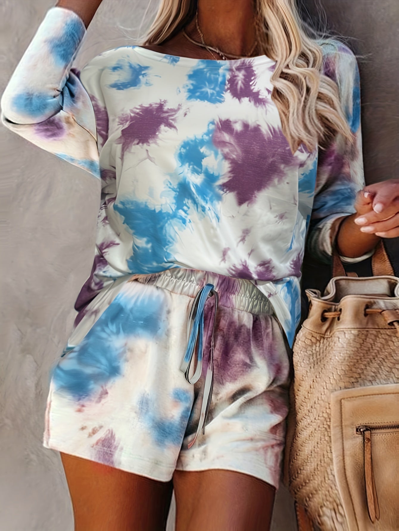 Tie Dye Long Sleeve Top & Shorts Set