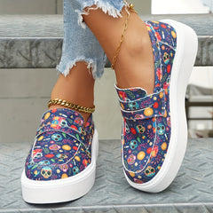 Skull & Flower Print Slip-On Sneakers for Women