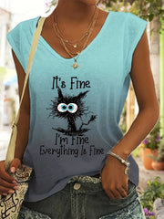 Graphic Print V Neck Tank Top Summer Sleeveless Casual Women's Top