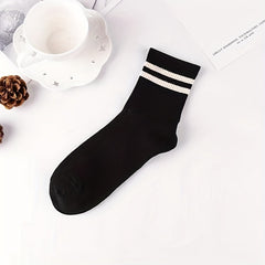 7 Pairs Striped Crew Socks Breathable College Style Women's Stockings