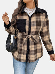 Colorblock Plaid Print Button Up Long Sleeve Shirt Coat