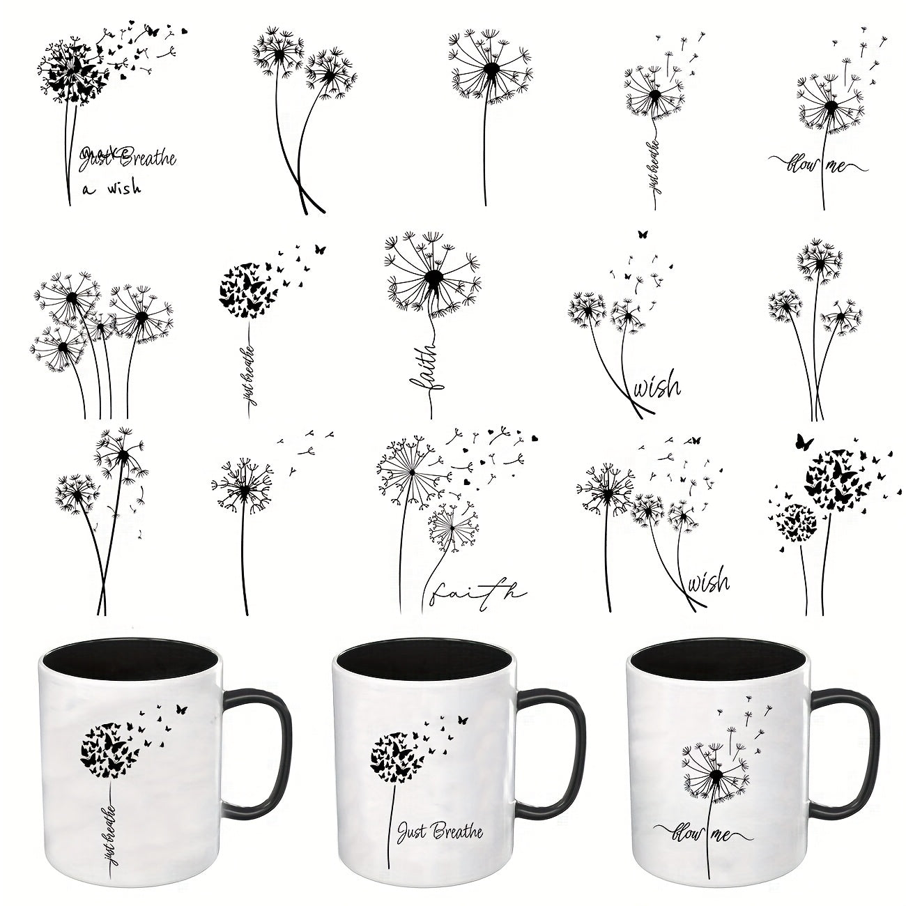 Dandelion UV DTF Transfer Stickers 16oz Glass Jars DIY Crafts
