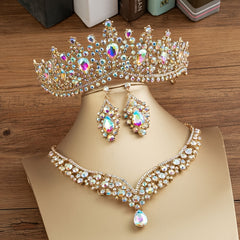 Baroque Crystal Tiaras Crowns Water Drop Wedding Jewelry Set