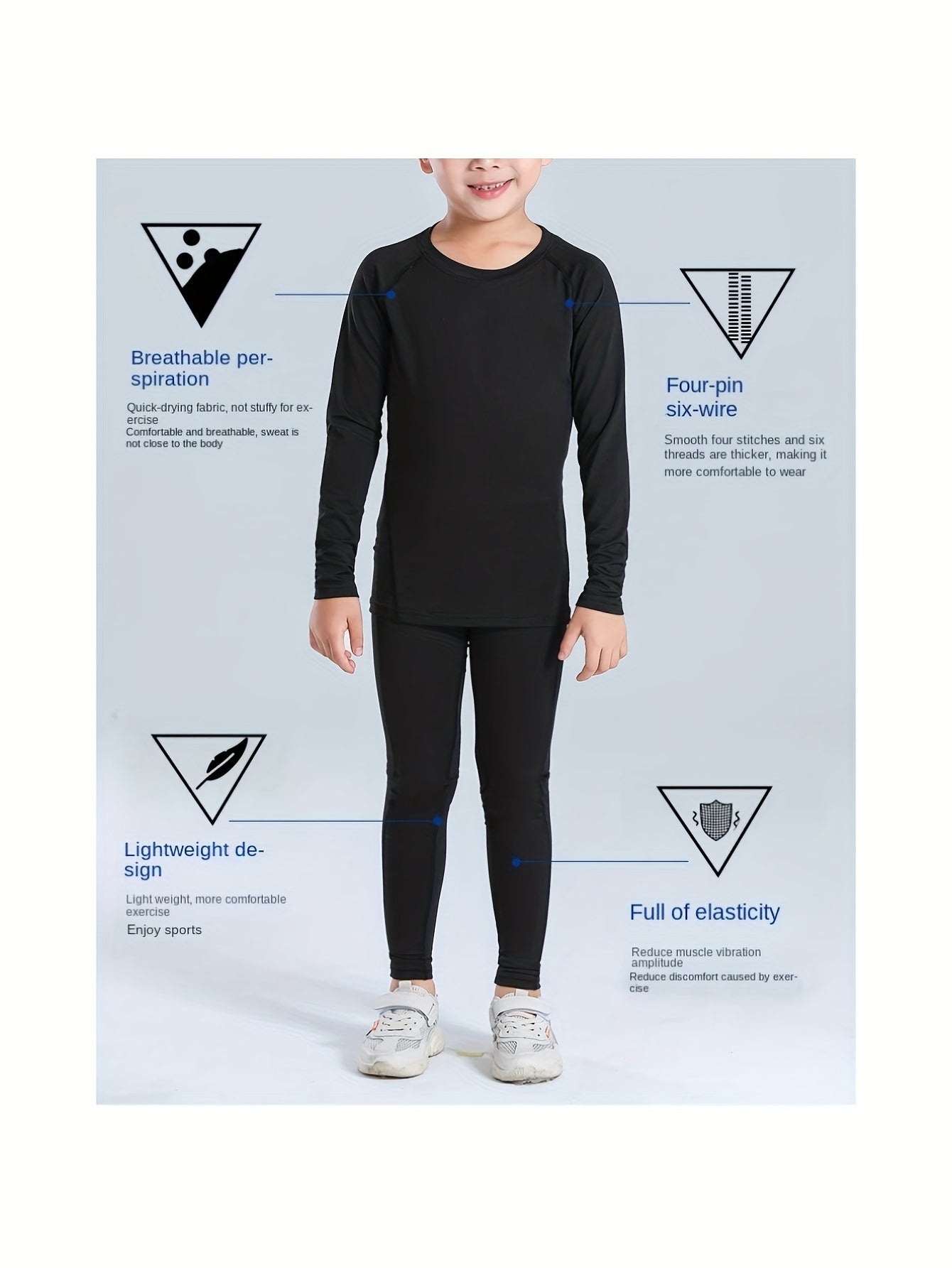 Kids Thermal Activewear Set Long Sleeve Top & Pants for Sports/Skiing