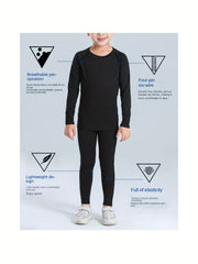 Kids Thermal Activewear Set Long Sleeve Top & Pants for Sports/Skiing
