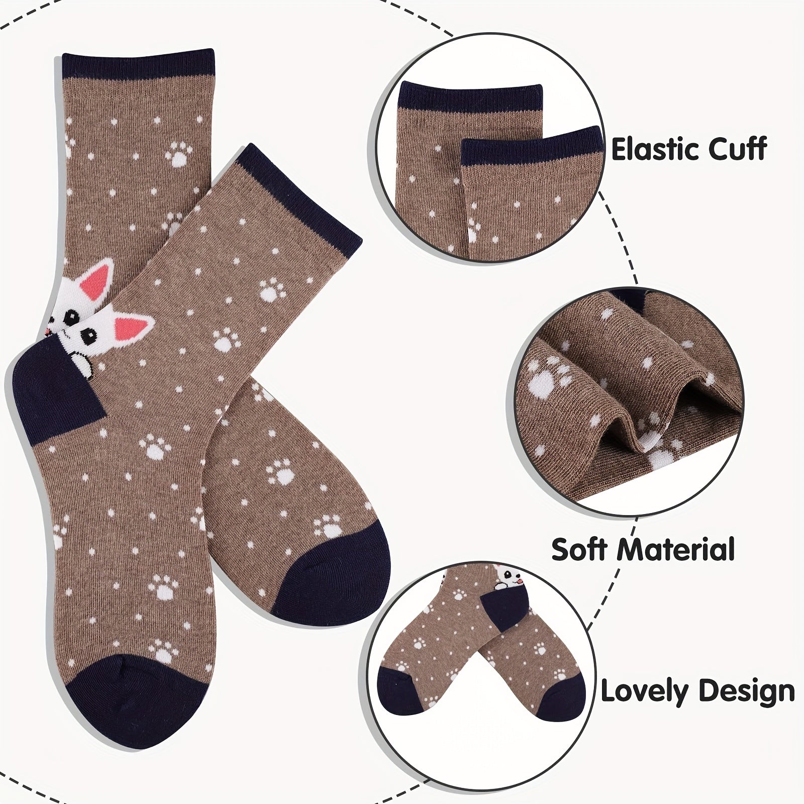 Youth Girls Athletic Socks Dog Print Striped Crew Socks For All Seasons