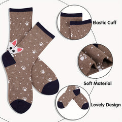 Youth Girls Athletic Socks Dog Print Striped Crew Socks For All Seasons