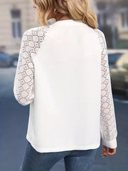 Blouse Contrast Lace Long Sleeve Button Up