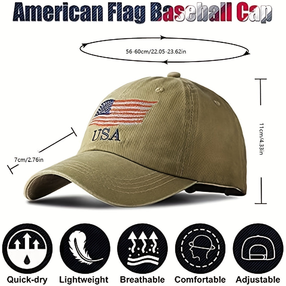 American Flag Embroidery Baseball Cap Washed Distressed Unisex Dad Hats