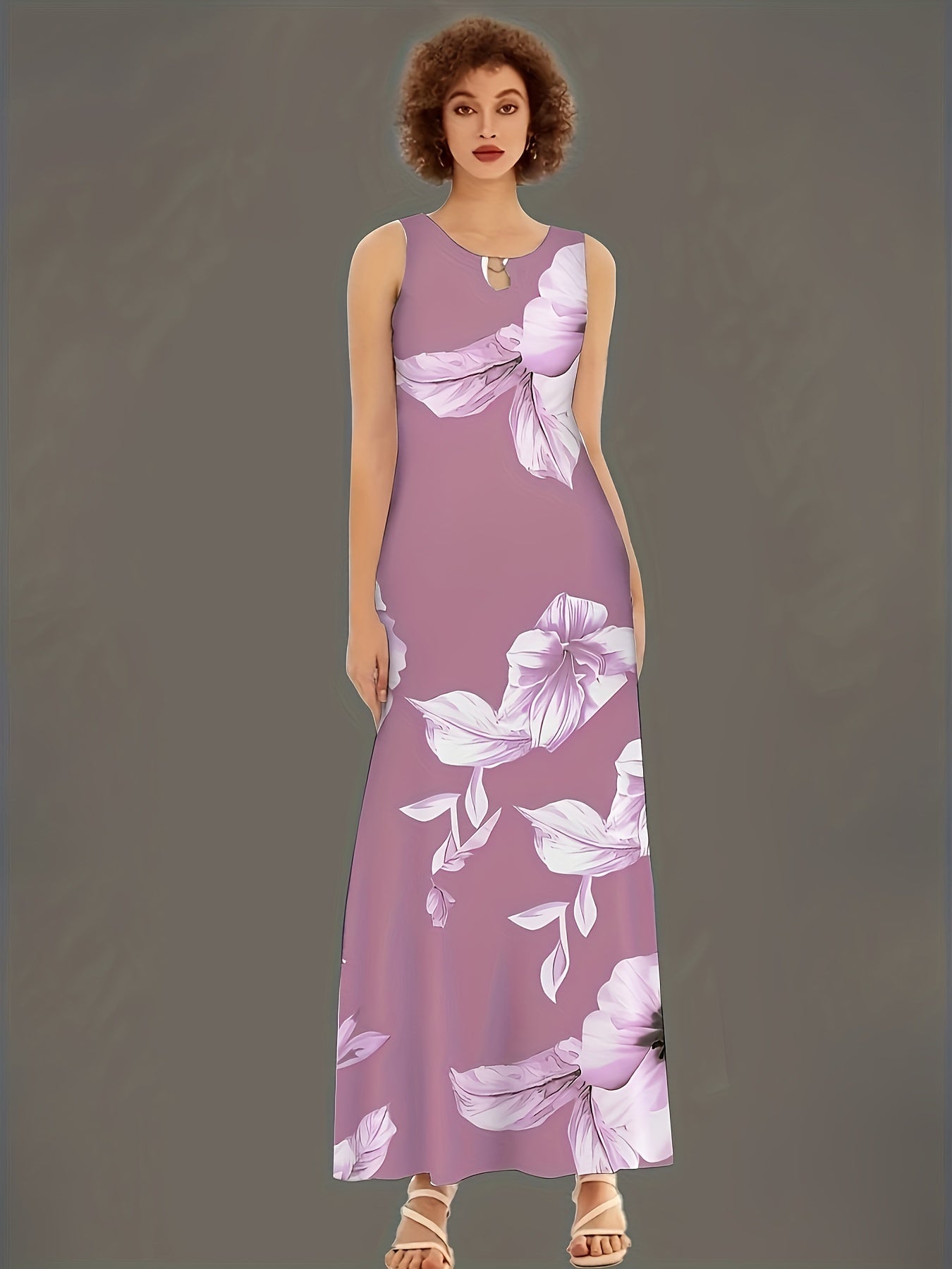 Floral Print Maxi Tank Dress With Pockets