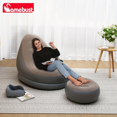 Inflatable Deck Chair with Ottoman, Foldable Lounger Sofa for Indoor Outdoor Use