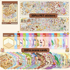 50pcs Mini House Scene Stickers Book Kapibala Cover DIY Scrapbook Decals