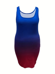Women's Plus Ombre Print Scoop Neck Bodycon Tank Dress