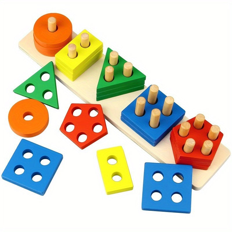 Recycled Wood Stacking Toy for Toddlers Educational Shape Sorting Puzzle
