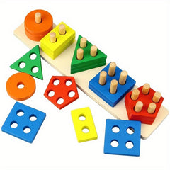 Recycled Wood Stacking Toy for Toddlers Educational Shape Sorting Puzzle