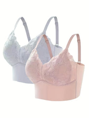 2pcs Lace Push Up Bras Wireless Comfortable Women's Lingerie