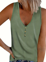 Ribbed V Neck Button Tank Top