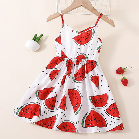 Girls Watermelon Print Thin Strap Dress
