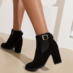 Women's Chunky Heel Short Boots Ankle Boots Stretch Fabric Sided Boots