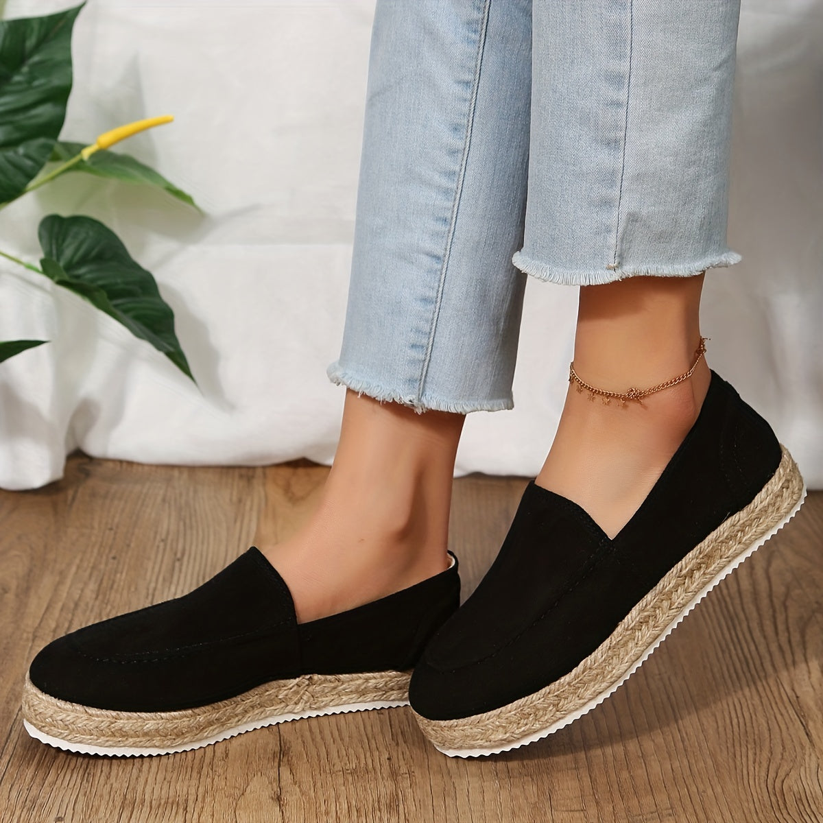 Women's Platform Espadrille Loafers Slip On Casual Flat Shoes