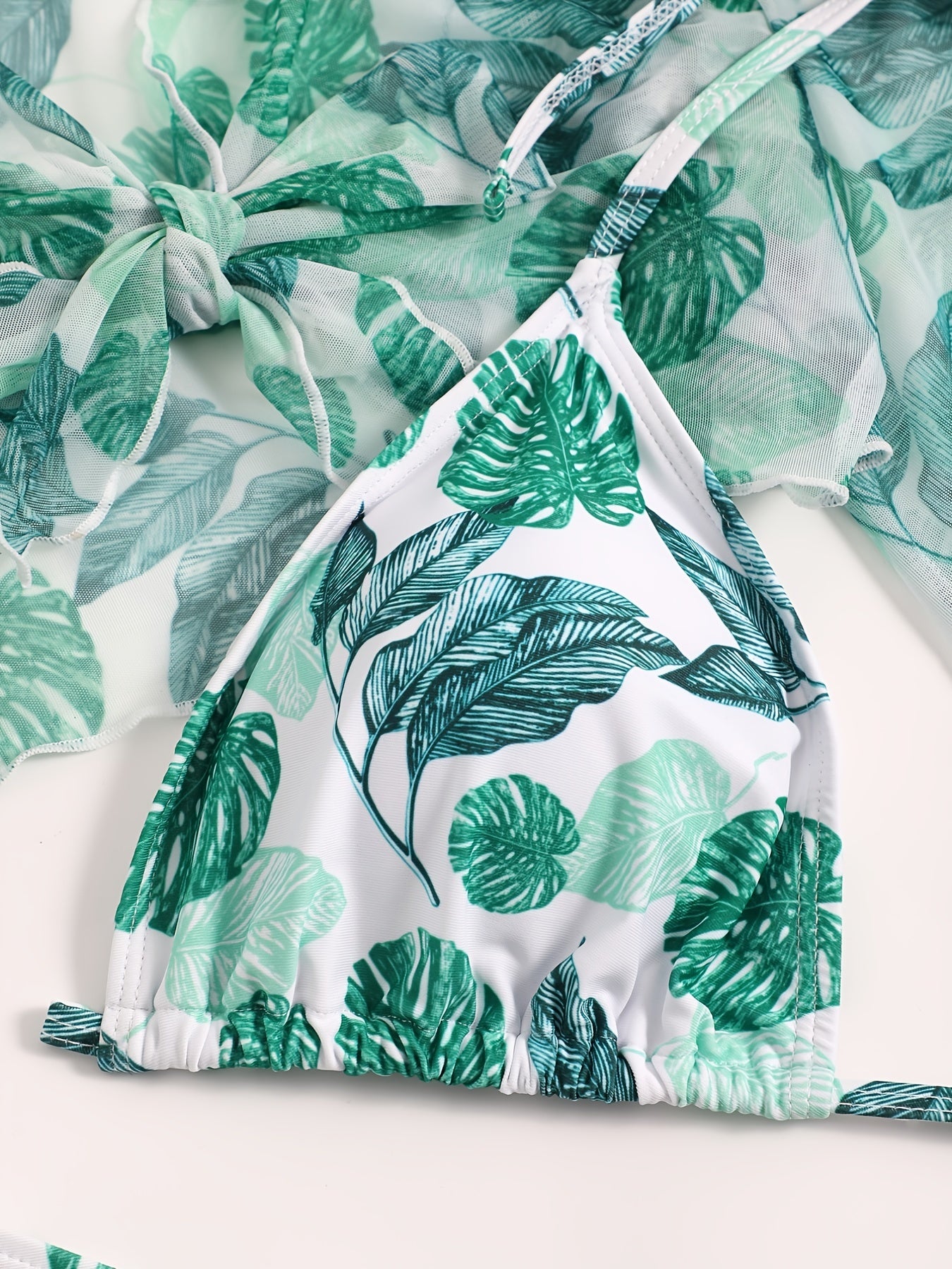 3pcs Floral Print Bikini Set Plus Size with Cover Up Tops Women's Vacation Swims