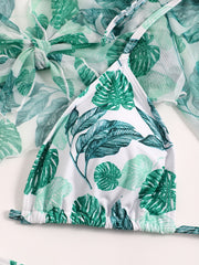 3pcs Floral Print Bikini Set Plus Size with Cover Up Tops Women's Vacation Swims