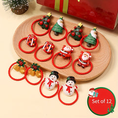 12pcs Christmas Hair Band Elastic Hair Ties for Girls Kids