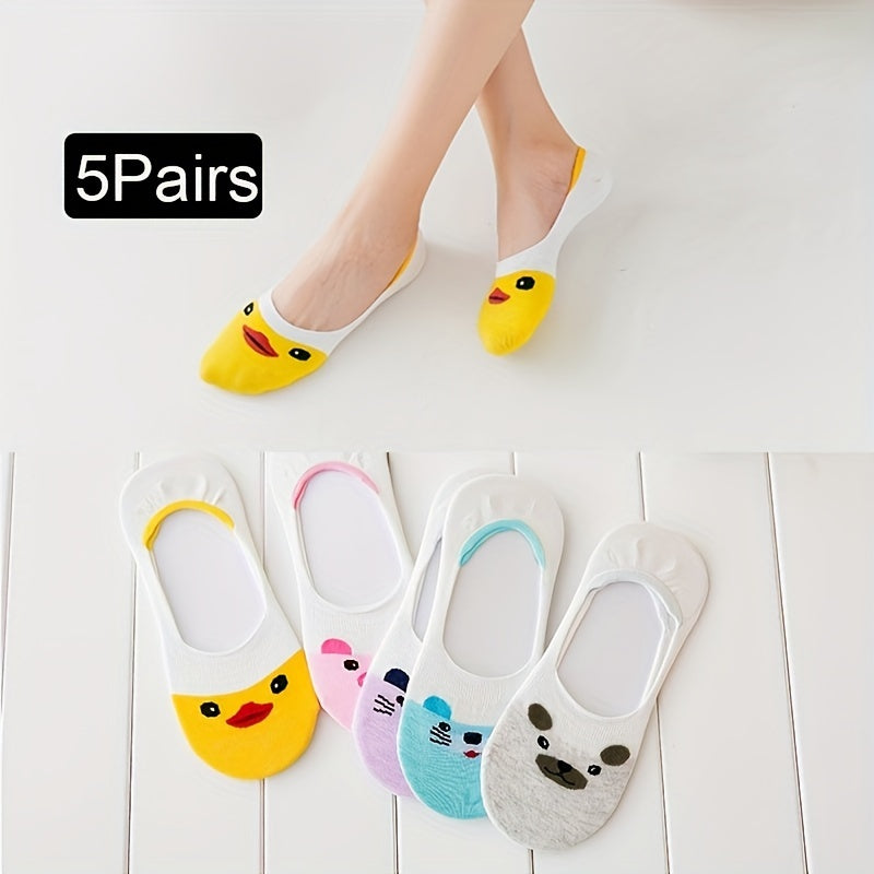 5 Pairs Silicone Invisible Boat Socks Low Cut Ankle Socks Women's Stockings