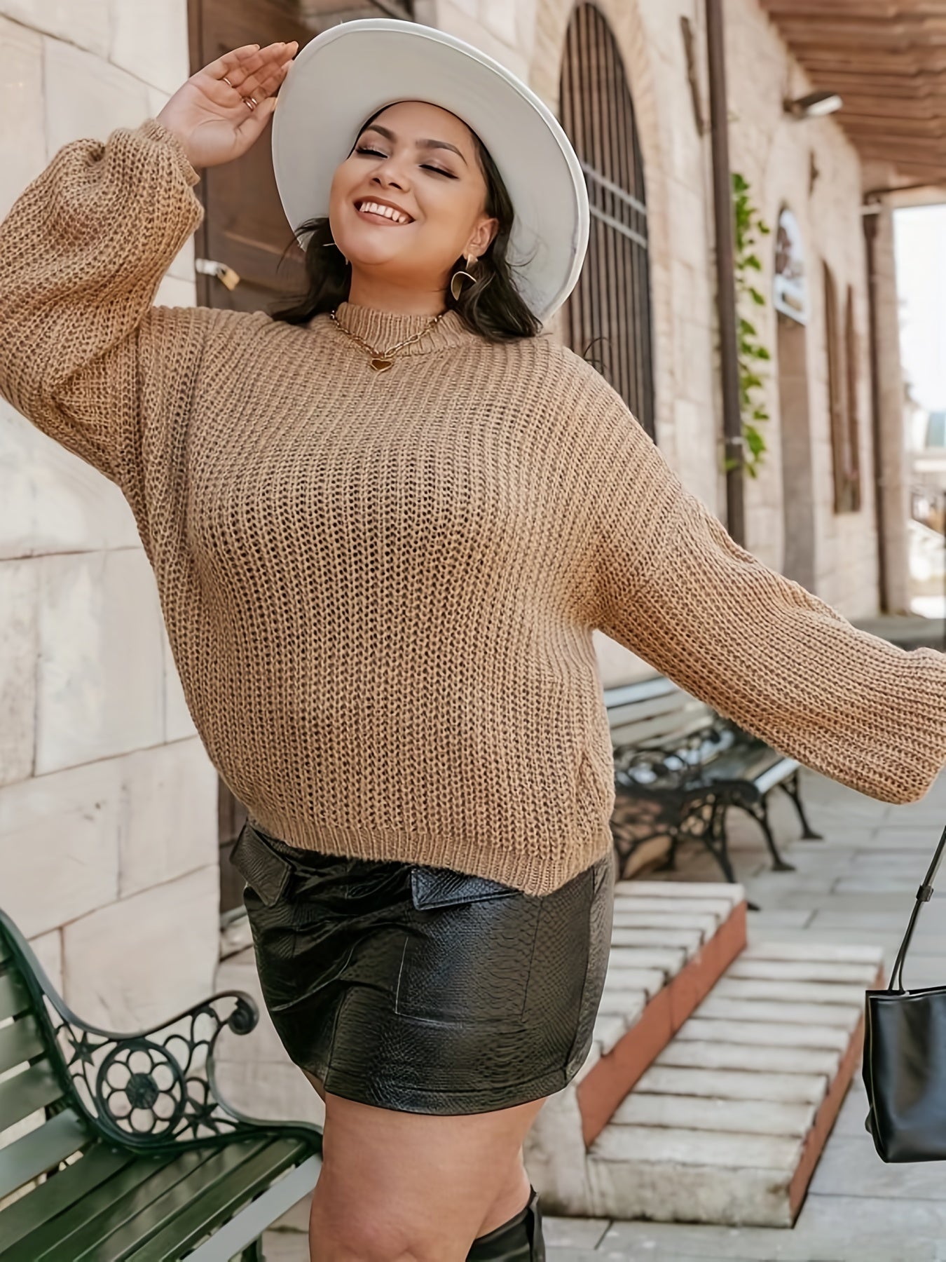 Lantern Sleeve Mock Neck Pullover Sweater