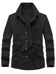 Men's Solid Shirt With Chest Pocket Button Up Long Sleeve Shirt