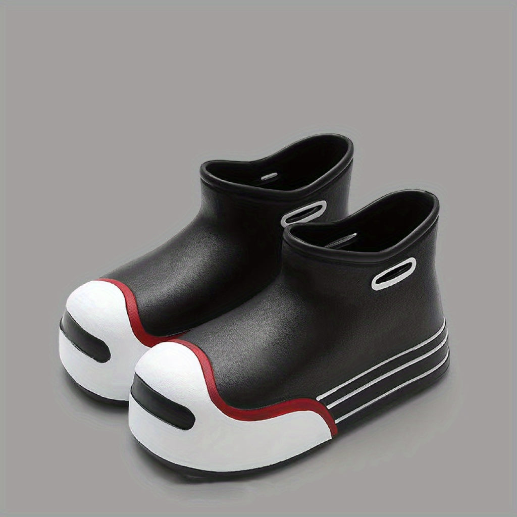 Colorblock Waterproof Ankle Rain Boots Slip On Rubber Water Shoes