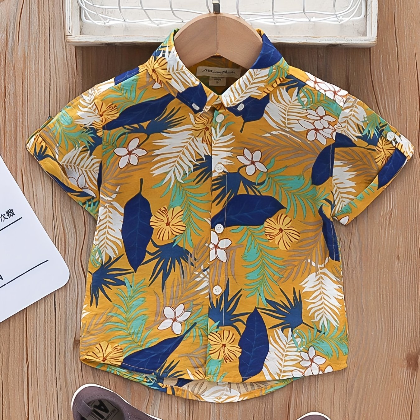 Boys Flower And Leaf Short Sleeves Button Down Shirt Tops