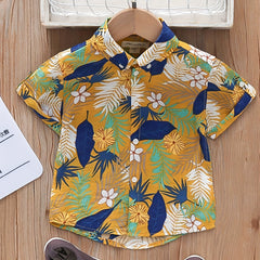 Boys Flower And Leaf Short Sleeves Button Down Shirt Tops