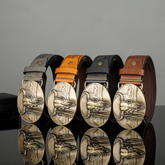Men's Retro Bull Head Pattern Buckle Belt for Pants Jeans