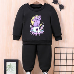 Baby Halloween Outfit Kitten & Moon Graphic Sweatshirt Pants Set