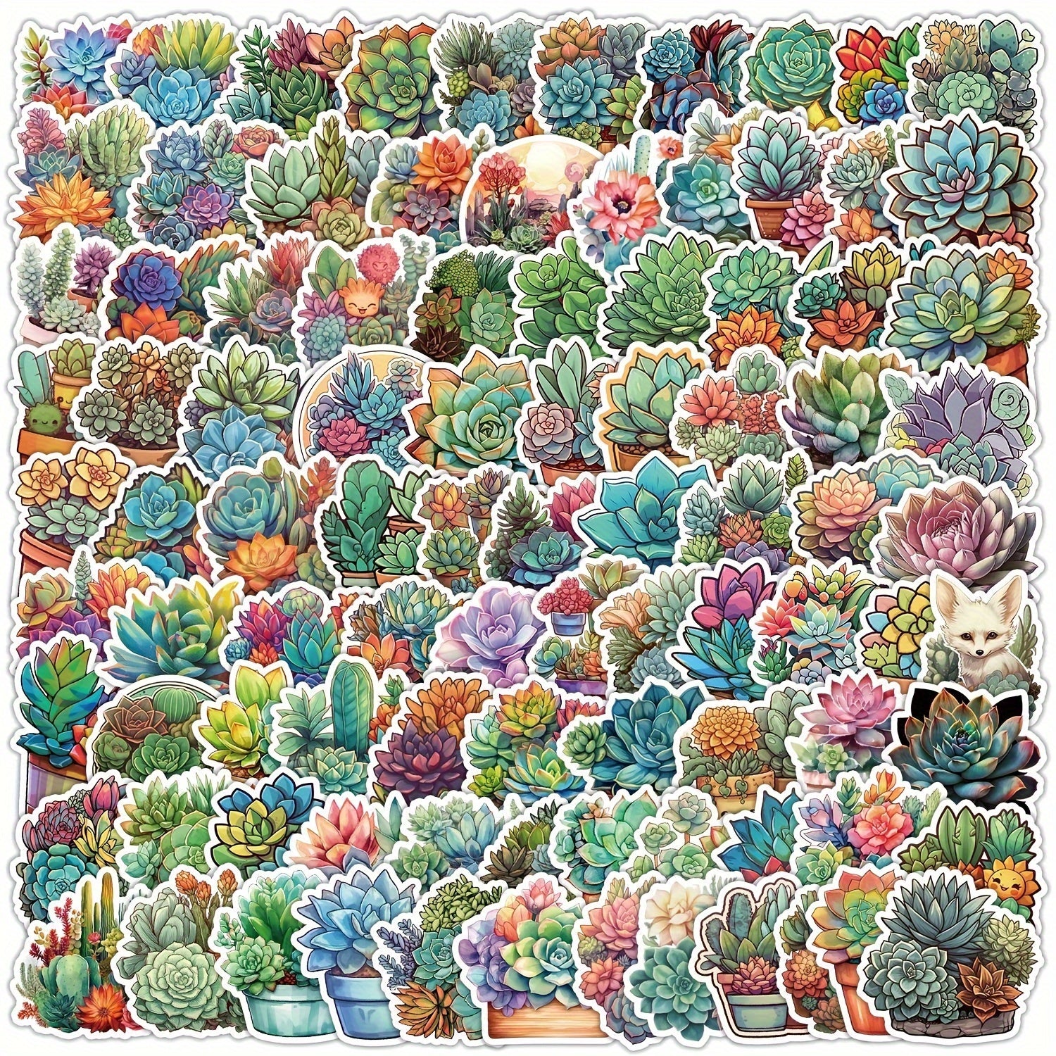 100pcs Succulent Series Stickers for Guitar Skateboard Phone