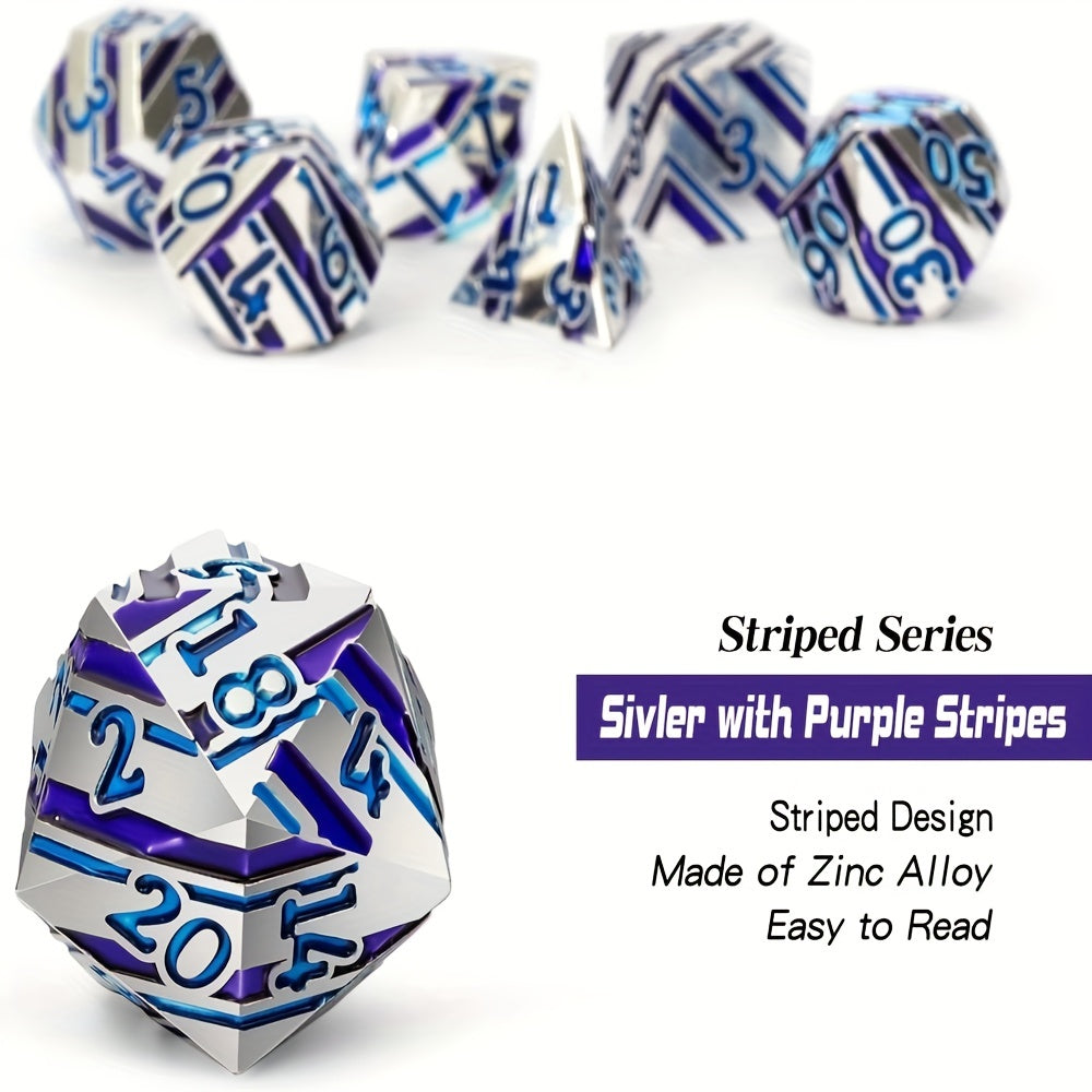 Metal Set of 7 Striped Dice Table Dice for Party Gathering
